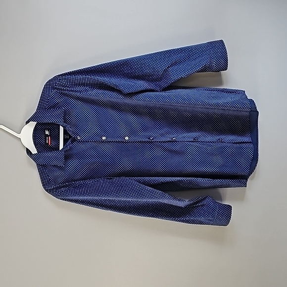 J.Ferrar Navy and White Dress  Shirt, Slim, Stretch - Picture 1 of 6